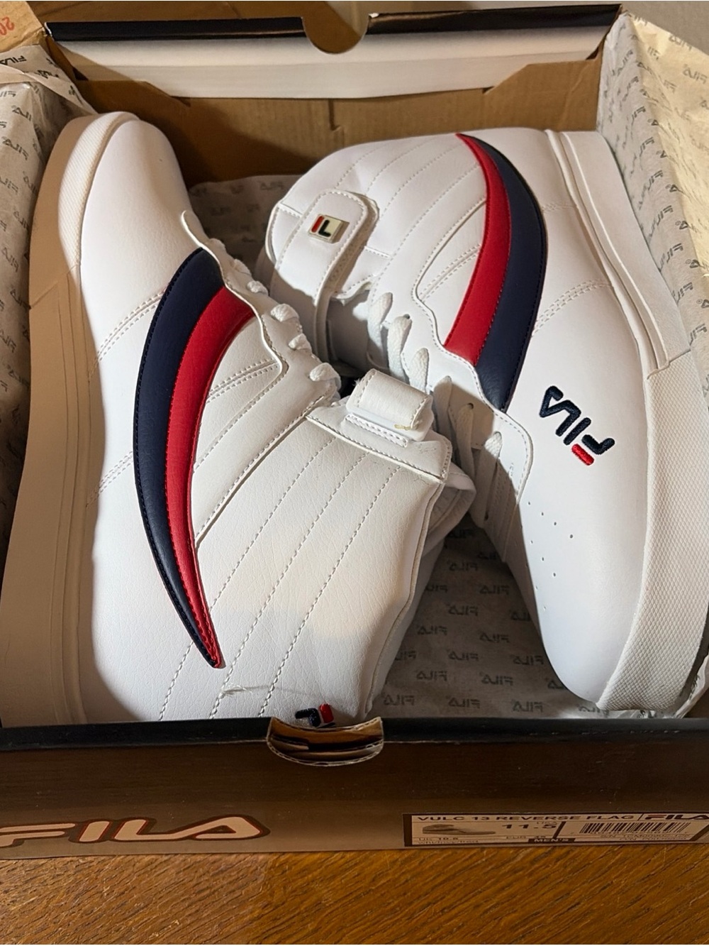 FILA VULC 13 REVERSE FLAG RED WHITE BLUE CLASSIC HIGH TOP LACE SNEAKERS 11.5 NEW